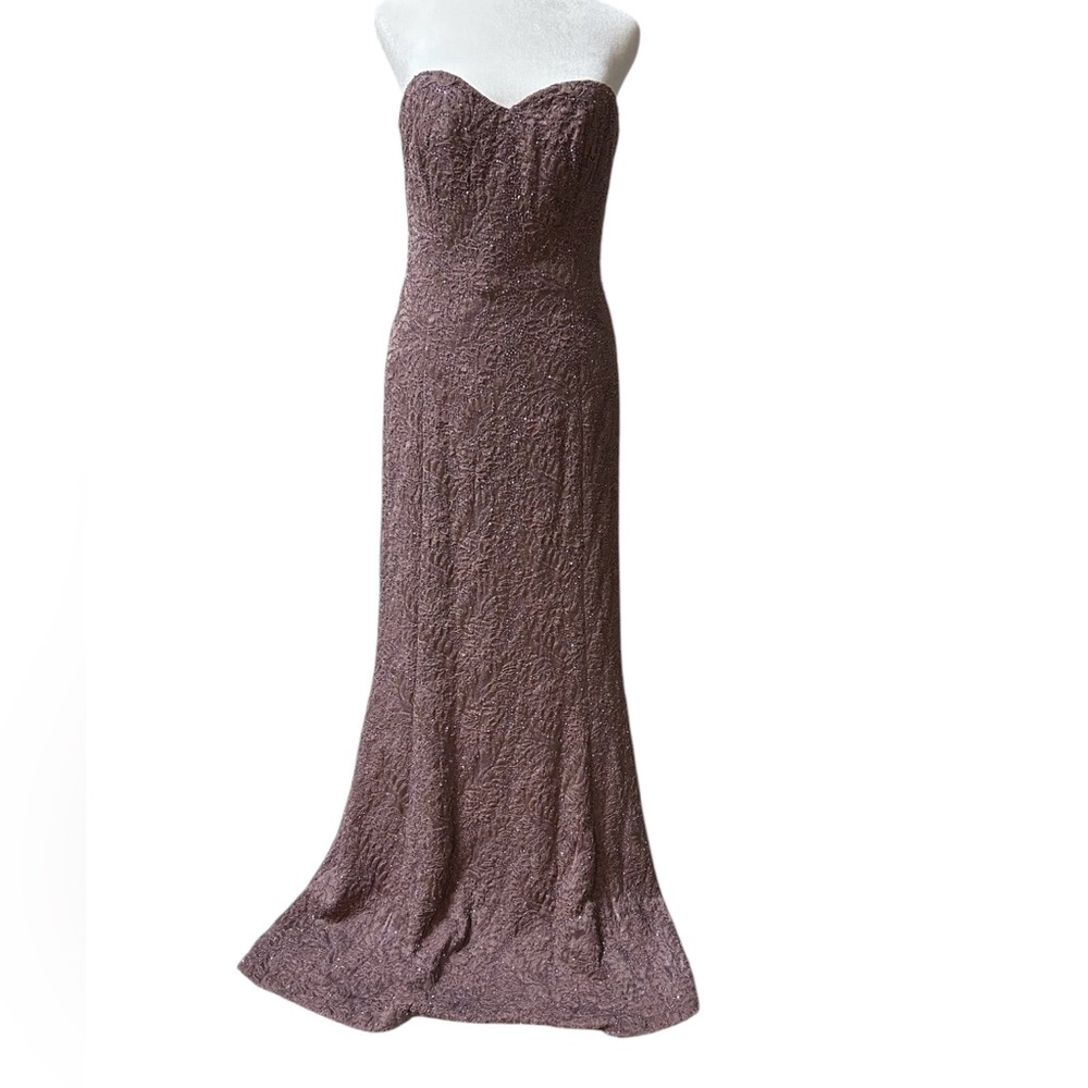 Carmen Marc Valvo Signature Mauve Beaded Gown Size 8 & Mauve Silk Shawl